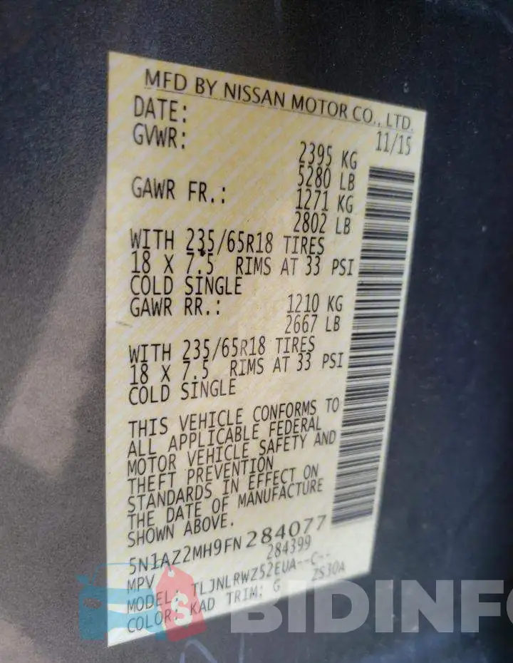 5N1AZ2MH9FN284077 Photo# 12