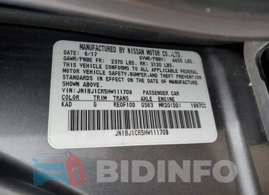 JN1BJ1CR5HW111709 Photo# 13
