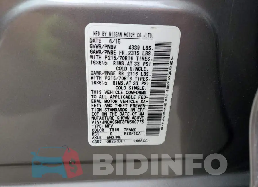 JN8AS5MT3FW669776 Photo# 13