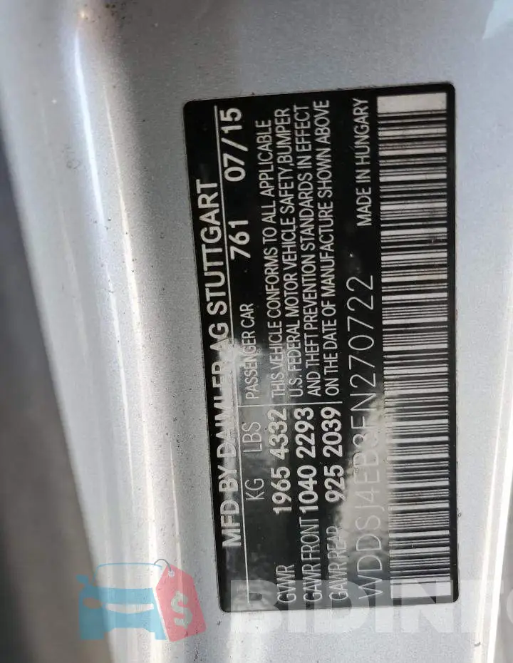 WDDSJ4EB3FN270722 Photo# 12