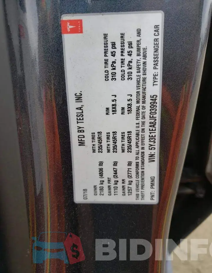 5YJ3E1EA8JF039945 Photo# 13