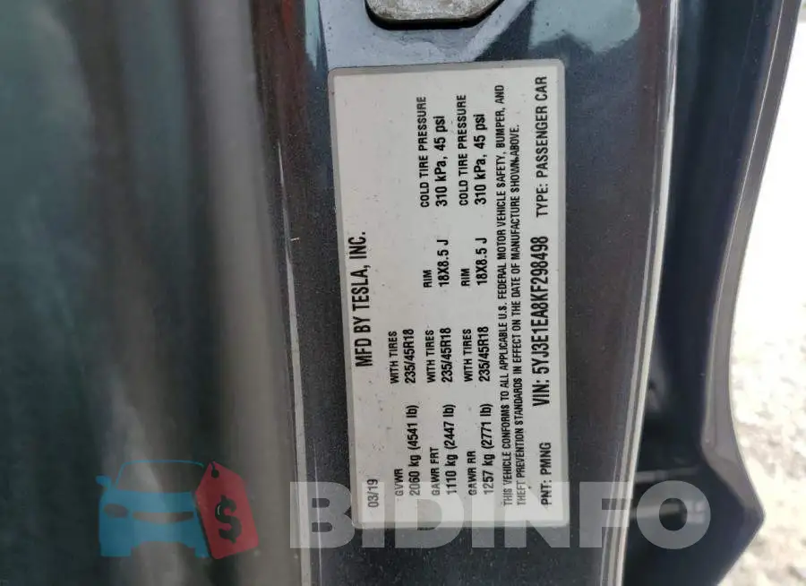 5YJ3E1EA8KF298498 Photo# 12