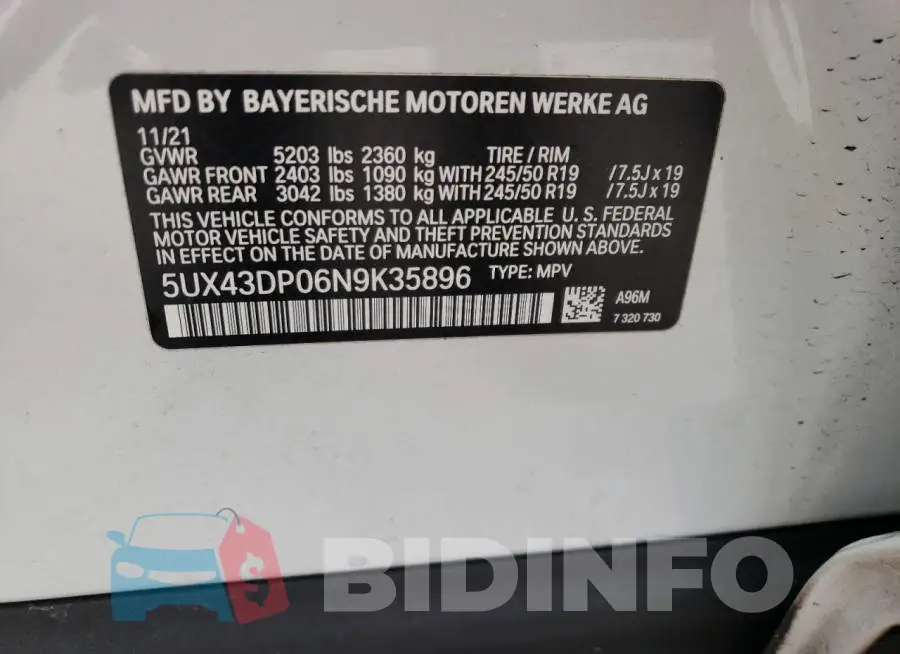 5UX43DP06N9K35896 Photo# 13