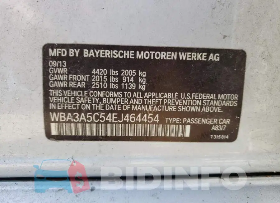 WBA3A5C54EJ464454 Photo# 13