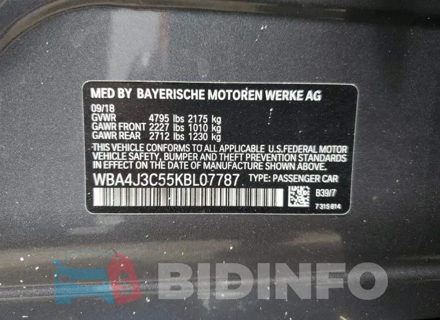 WBA4J3C55KBL07787 Photo# 13