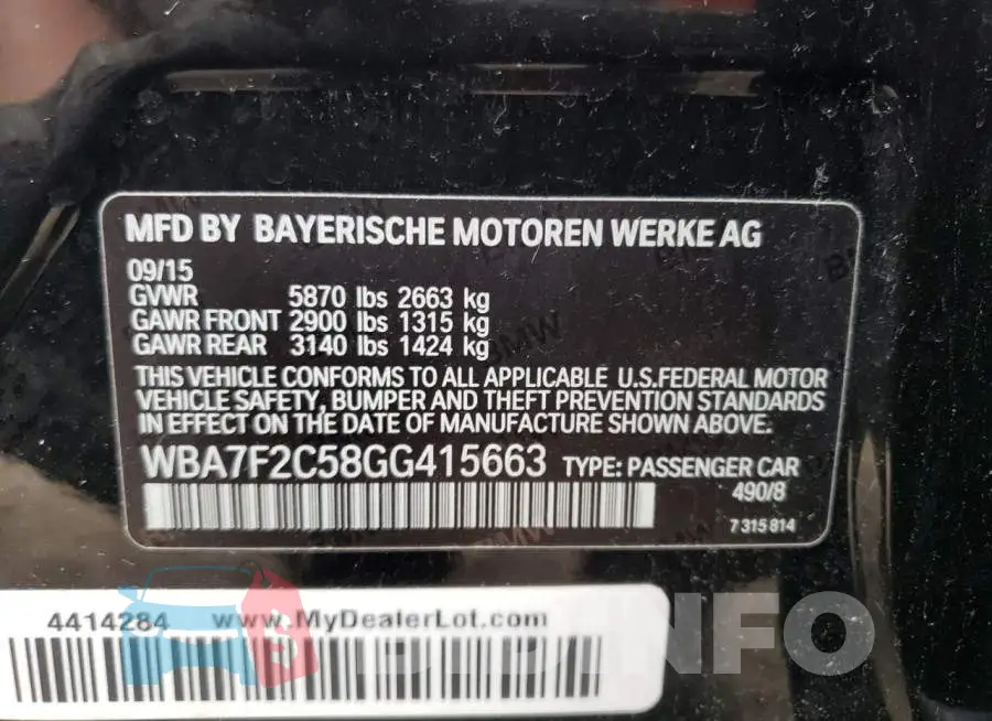 WBA7F2C58GG415663 Photo# 12