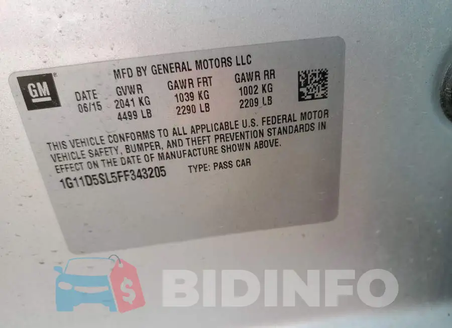 1G11D5SL5FF343205 Photo# 12