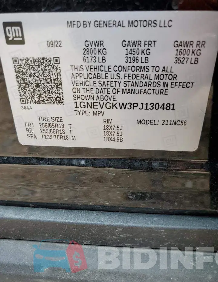 1GNEVGKW3PJ130481 Photo# 13