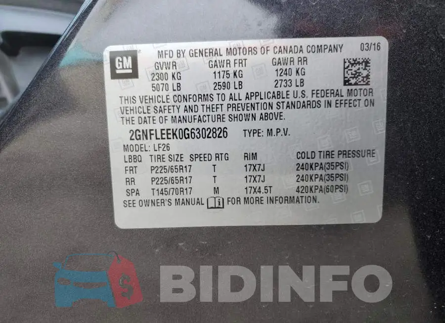 2GNFLEEK0G6302826 Photo# 14