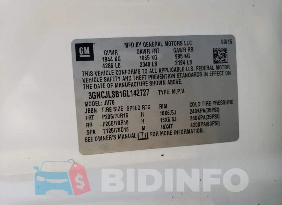 3GNCJLSB1GL142727 Photo# 14