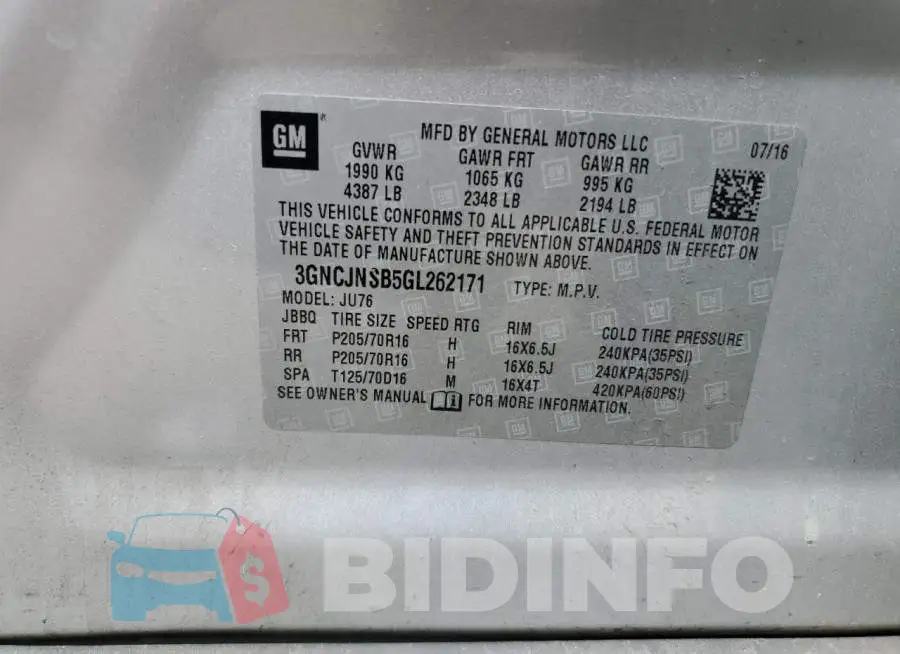 3GNCJNSB5GL262171 Photo# 12