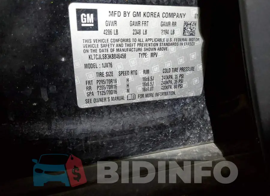 KL7CJLSB3KB846458 Photo# 14