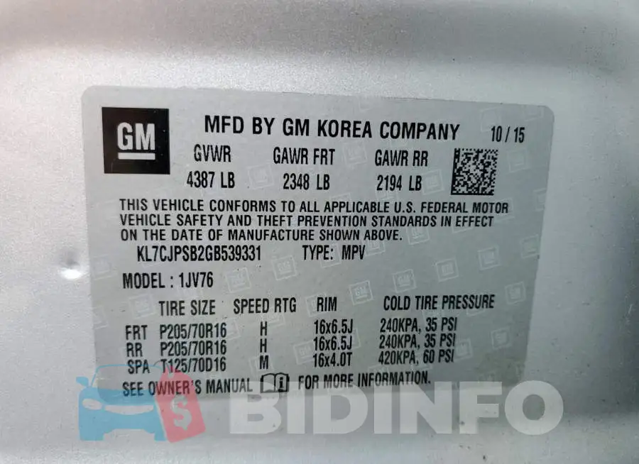 KL7CJPSB2GB539331 Photo# 13