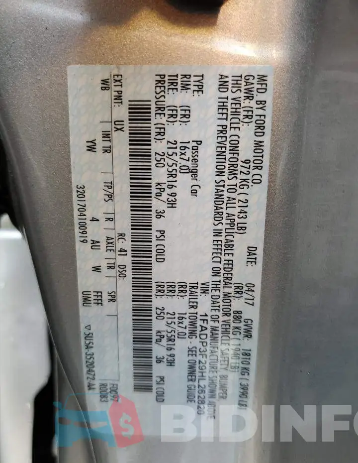 1FADP3F29HL262820 Photo# 12