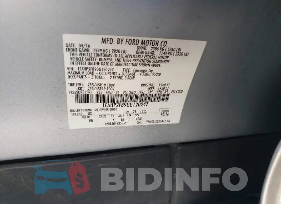 1FAHP2F89GG120247 Photo# 12