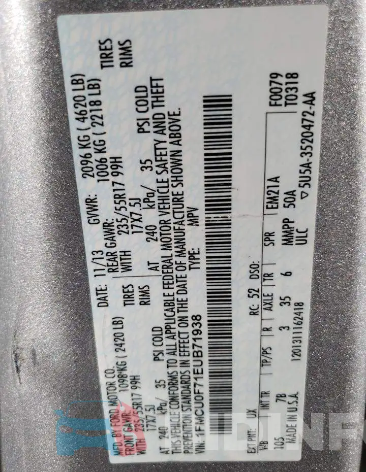 1FMCU0F71EUB71938 Photo# 13