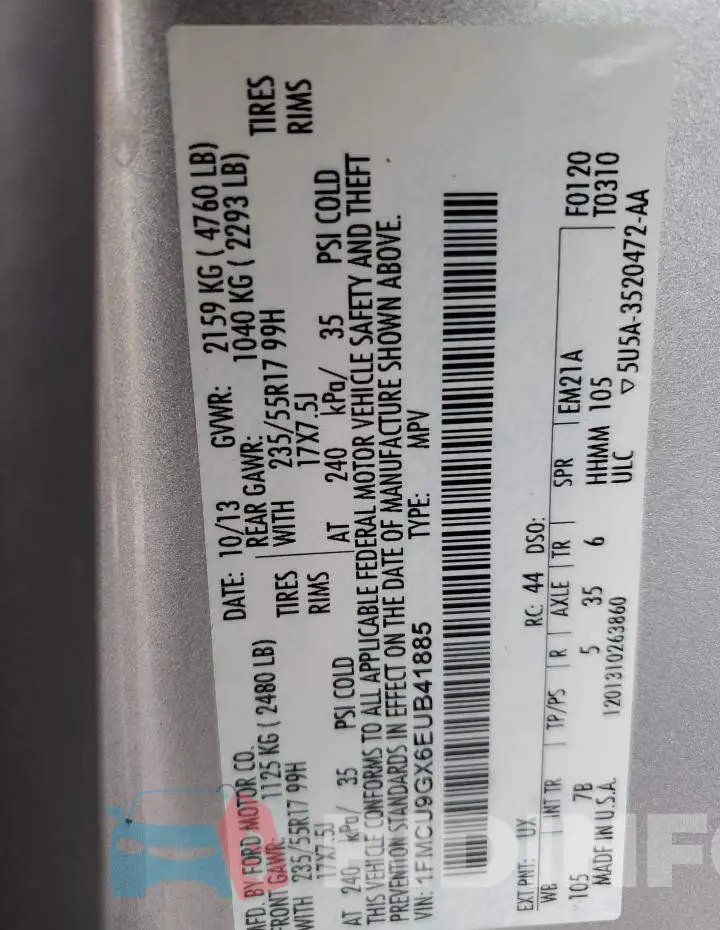 1FMCU9GX6EUB41885 Photo# 13