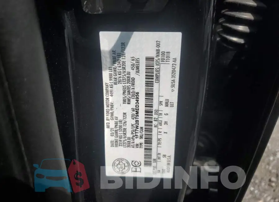 1FT7W2BT9MED34956 Photo# 12