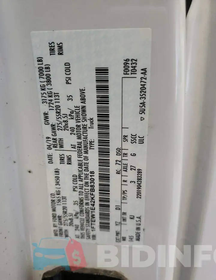 1FTEW1E42KFB83018 Photo# 12