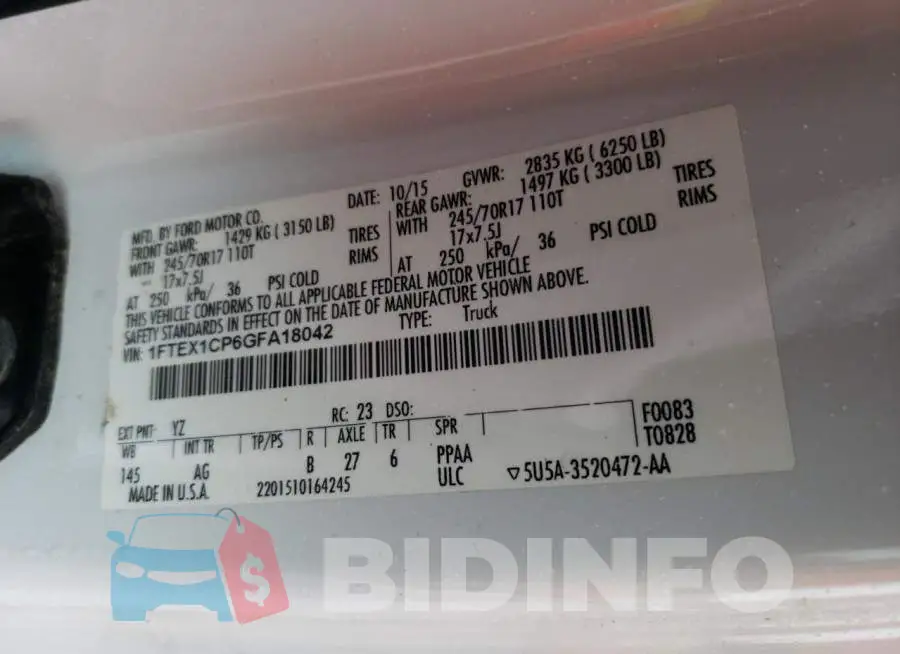 1FTEX1CP6GFA18042 Photo# 12