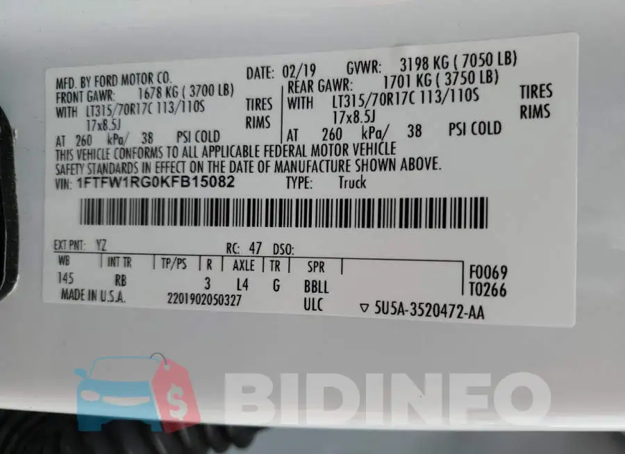 1FTFW1RG0KFB15082 Photo# 12