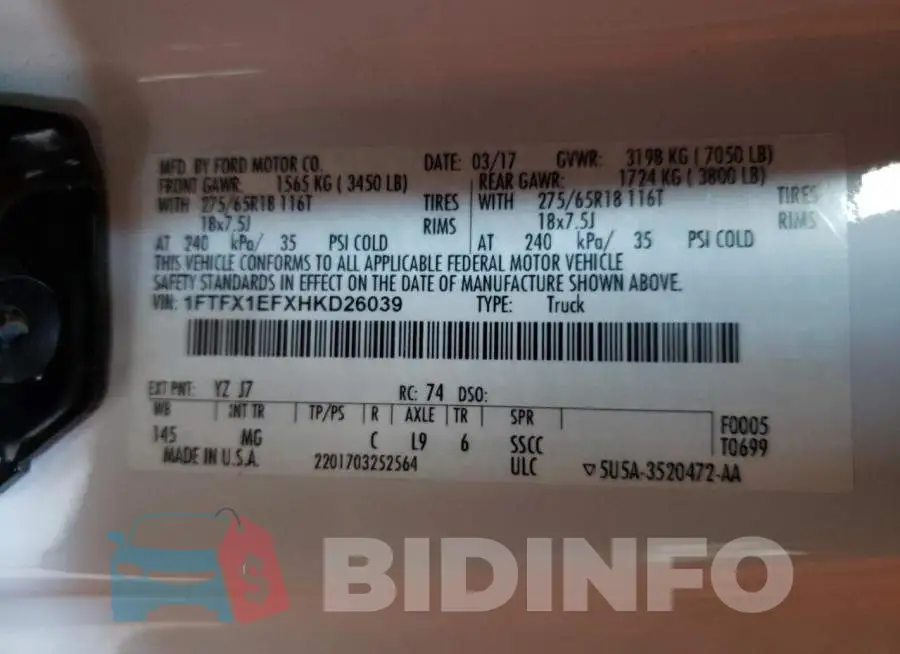 1FTFX1EFXHKD26039 Photo# 12