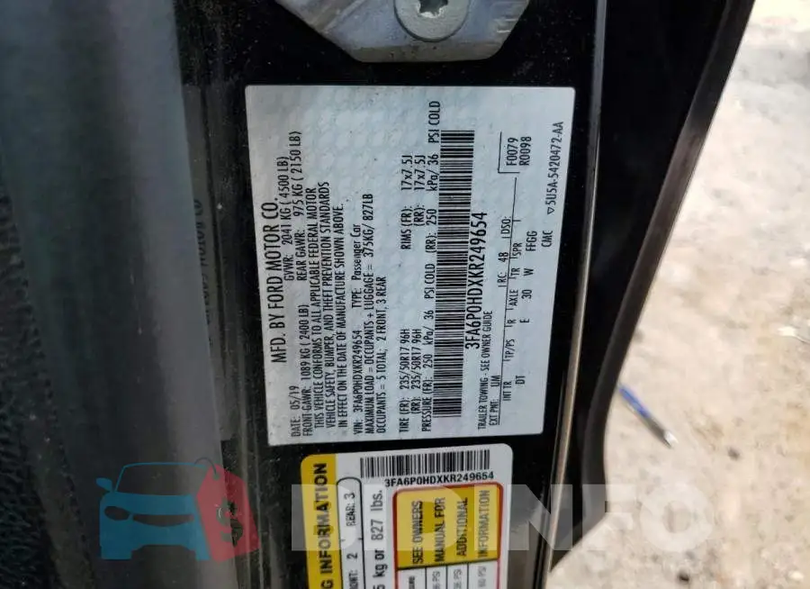 3FA6P0HDXKR249654 Photo# 12
