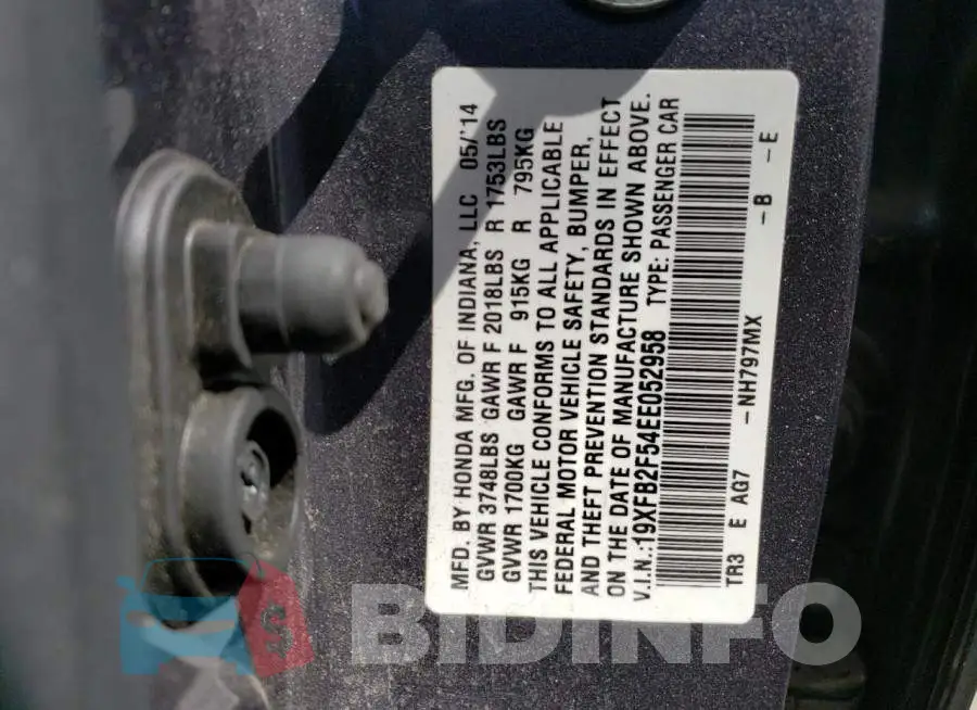 19XFB2F54EE052958 Photo# 13