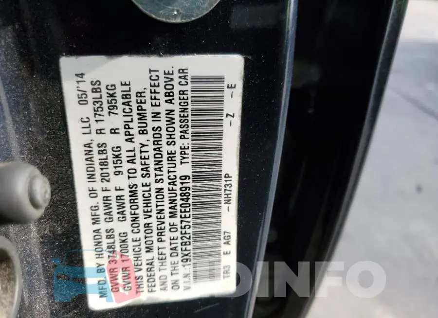 19XFB2F57EE048919 Photo# 13