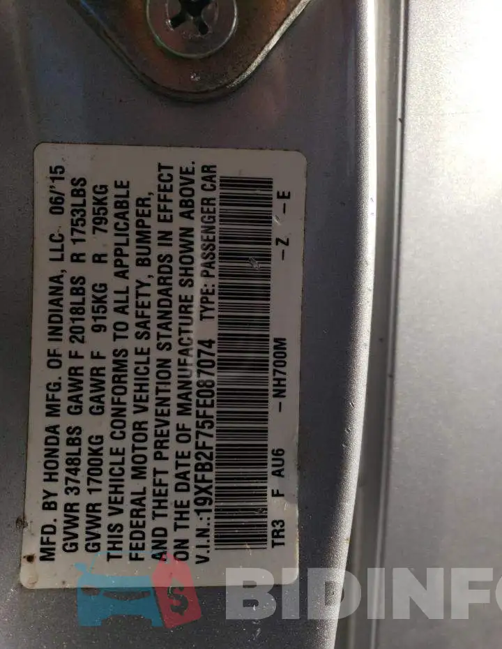 19XFB2F75FE087074 Photo# 13