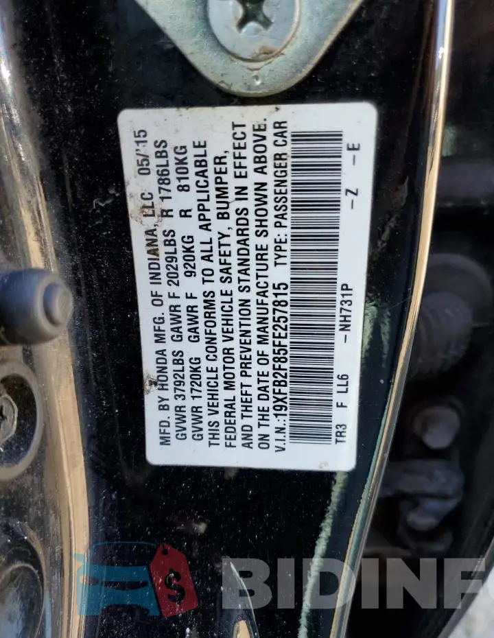 19XFB2F85FE257815 Photo# 13