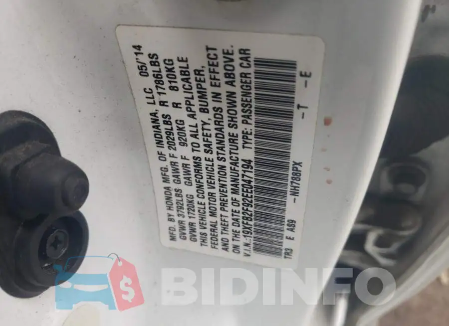 19XFB2F92EE047194 Photo# 10