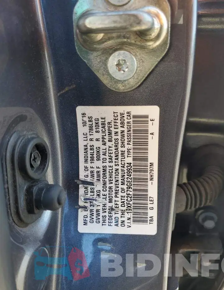 19XFC2F79GE249934 Photo# 13