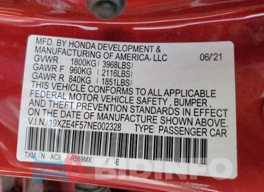 19XZE4F57NE002328 Photo# 12