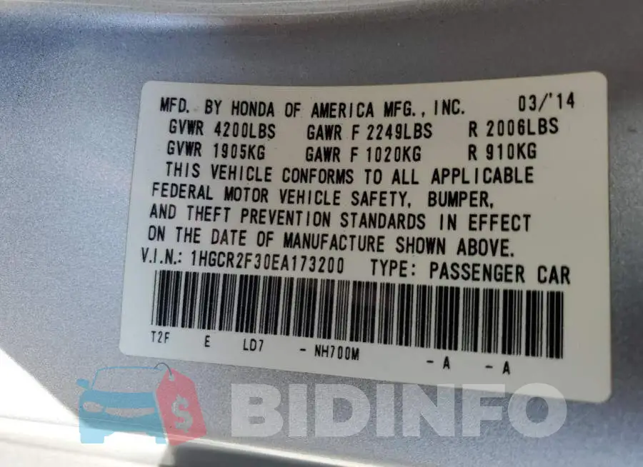 1HGCR2F30EA173200 Photo# 13