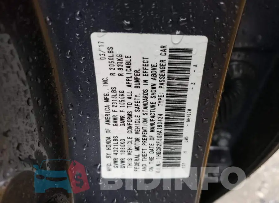 1HGCR2F50HA190424 Photo# 12