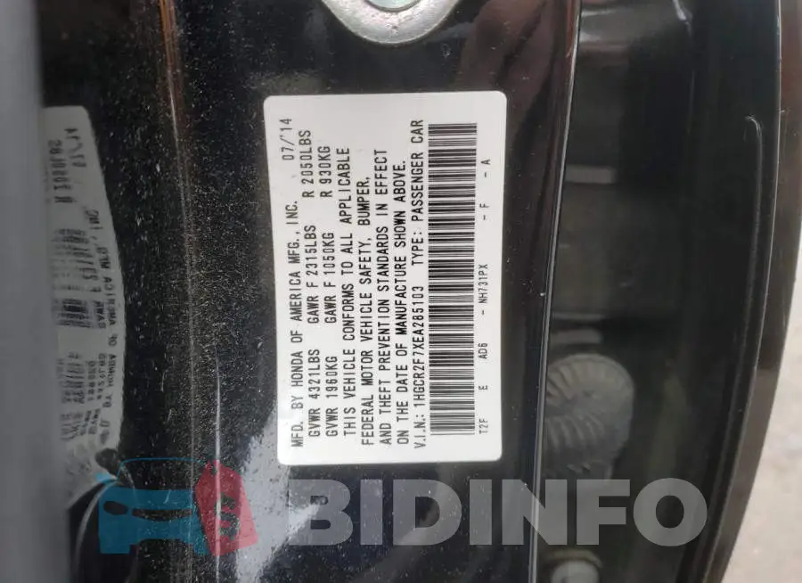 1HGCR2F7XEA285103 Photo# 12