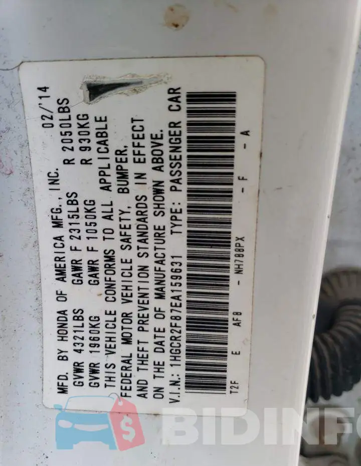 1HGCR2F87EA159631 Photo# 12