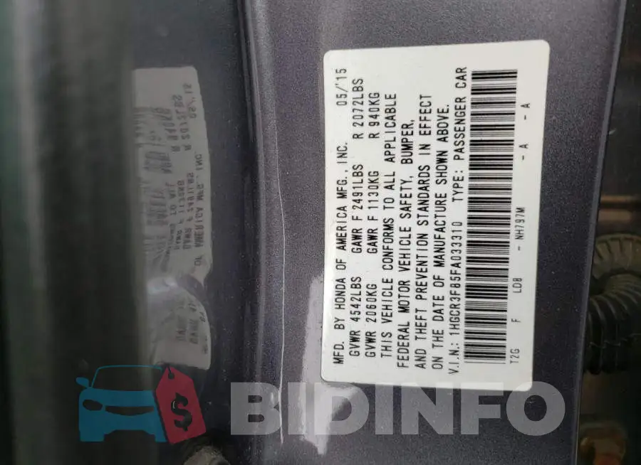 1HGCR3F85FA033310 Photo# 12