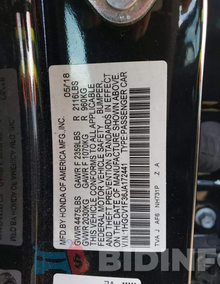 1HGCV1F36JA172441 Photo# 12