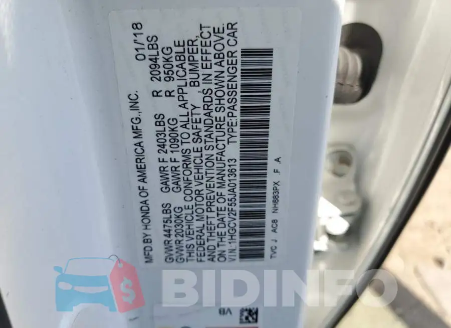 1HGCV2F55JA013613 Photo# 12