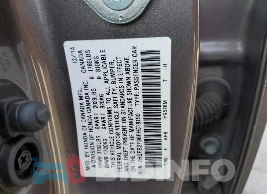 2HGFB2F96FH518190 Photo# 12