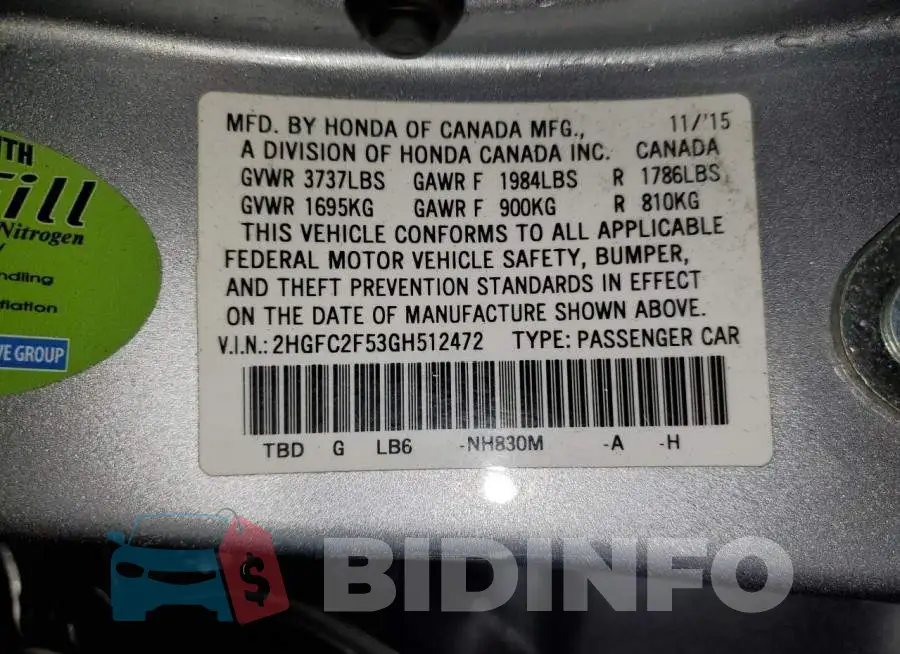 2HGFC2F53GH512472 Photo# 10