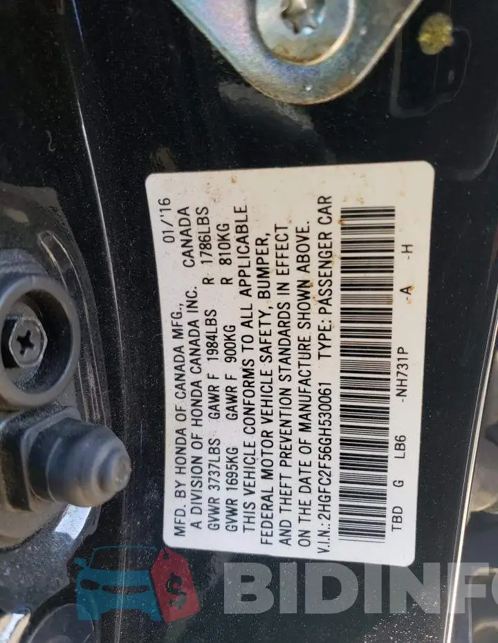 2HGFC2F56GH530061 Photo# 12