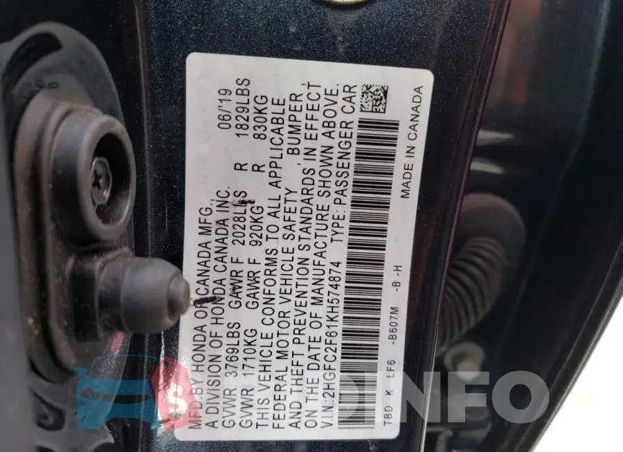 2HGFC2F61KH574874 Photo# 12