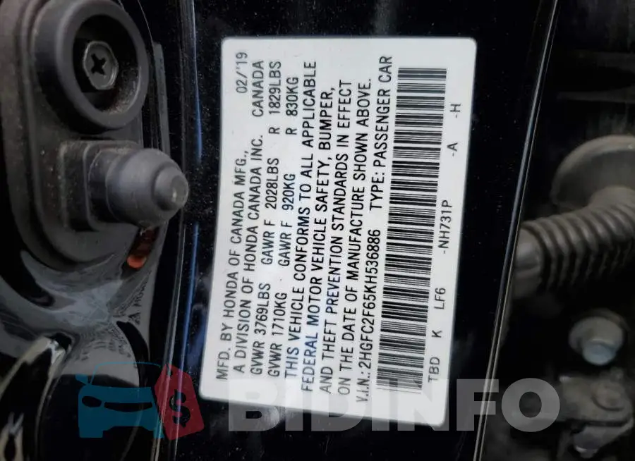2HGFC2F65KH536886 Photo# 12
