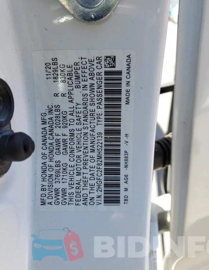 2HGFC2F82MH522139 Photo# 12
