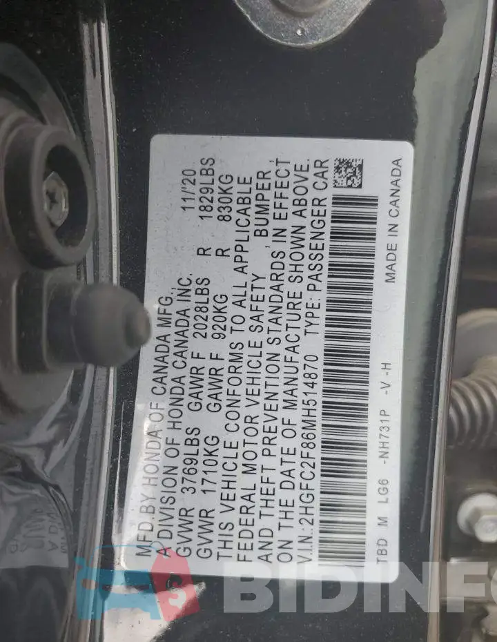 2HGFC2F86MH514870 Photo# 12