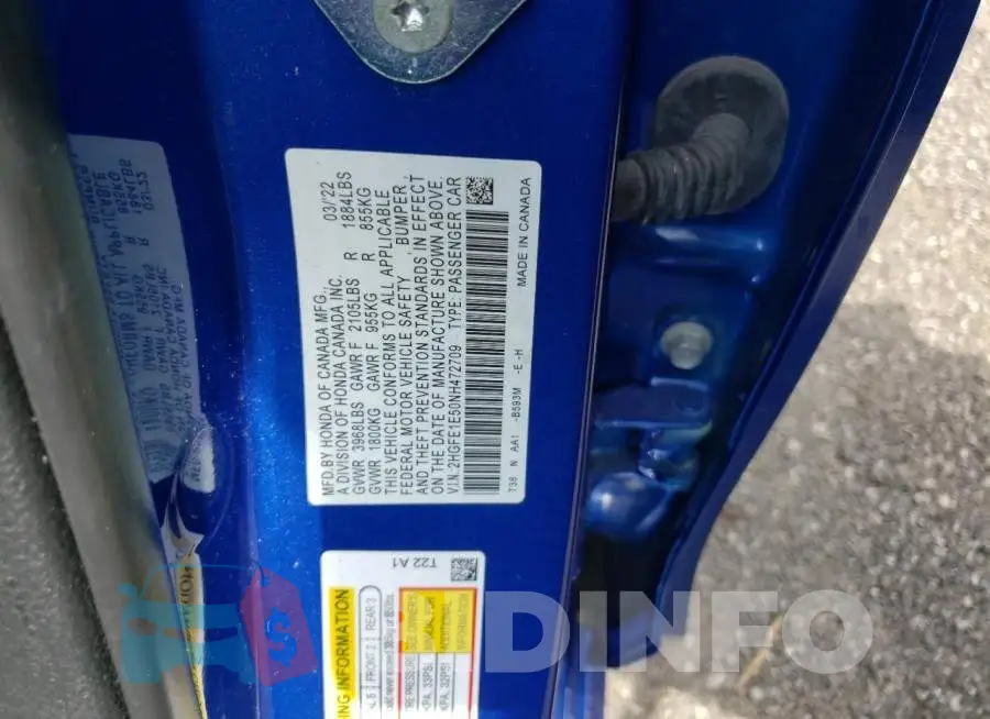 2HGFE1E50NH472709 Photo# 13
