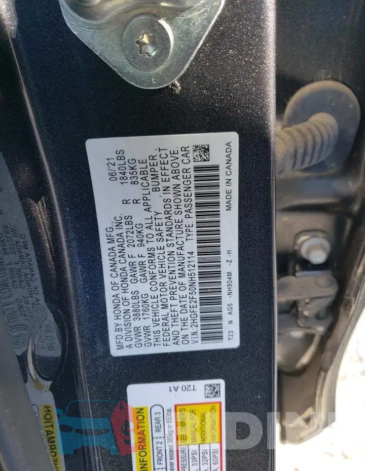 2HGFE2F50NH512114 Photo# 13